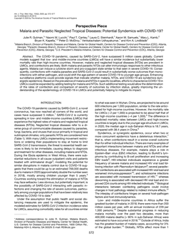 Perspective Piece Malaria and Parasitic Neglected Tropical Diseases: Potential Syndemics with COVID-19?