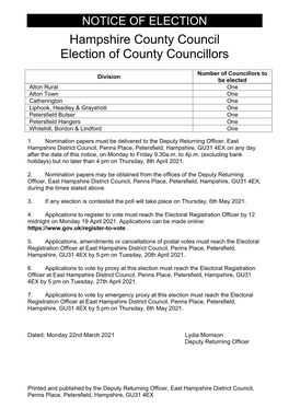 Hampshire County Council Election of County Councillors