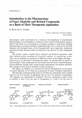 Introduction to the Pharmacology of Ergot Alkaloids and Related Compounds As a Basis of Their Therapeutic Application