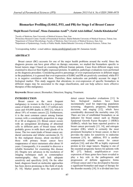 (Erbb2, P53, and PR) for Stage I of Breast Cancer