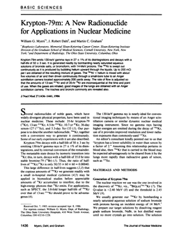Krypton-79M: a New Radionucide for Appications in Nuclear Medicine