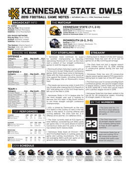 KENNESAW STATE OWLS 2019 FOOTBALL GAME NOTES » SATURDAY, Nov