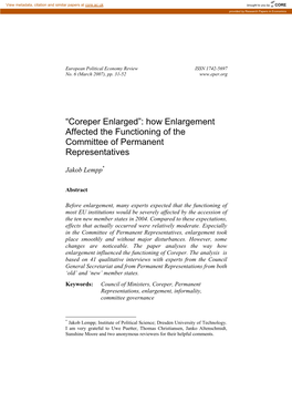 How Enlargement Affected the Functioning of the Committee of Permanent Representatives