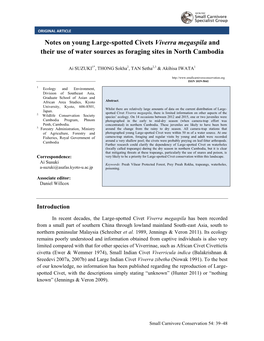 Notes on Young Large-Spotted Civets Viverra Megaspila and Their Use of Water Sources As Foraging Sites in North Cambodia