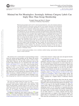 Minimal but Not Meaningless: Seemingly Arbitrary Category Labels Can Imply More Than Group Membership