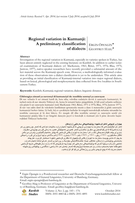 Kurdish Studies REGIONAL VARIATION in KURMANJI