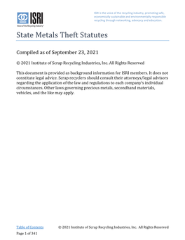 State Metals Theft Statutes