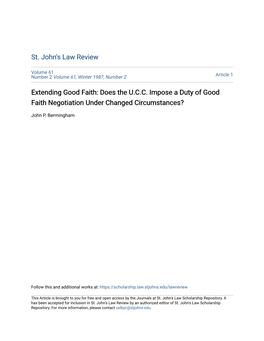 Extending Good Faith: Does the U.C.C