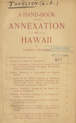 A Hand-Book on the Annexation of Hawaii