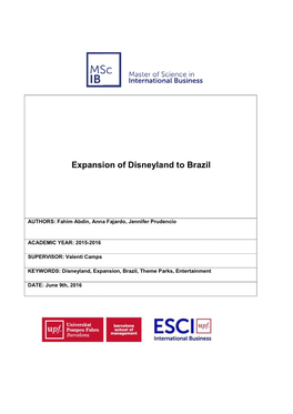 Expansion of Disne Expansion of Disneyland to Brazil Nd to Brazil