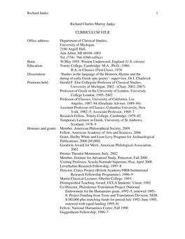 Richard Janko 1 Richard Charles Murray Janko CURRICULUM VITÆ