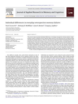 Individual Differences in Everyday Retrospective Memory Failures