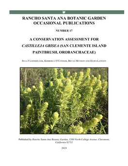 A Conservation Assessment for Castilleja Grisea (San Clemente Island