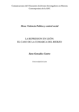 Mesa: Violencia Política Y Control Social LA REPRESION EN LEÓN