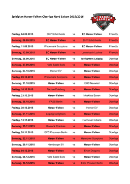 Spielplan Harzer Falken Oberliga Nord Saison 2015/2016