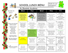 SCHOOL LUNCH MENU Participation!! St