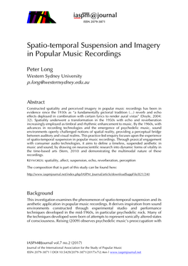 Spatio-Temporal Suspension and Imagery in Popular Music Recordings