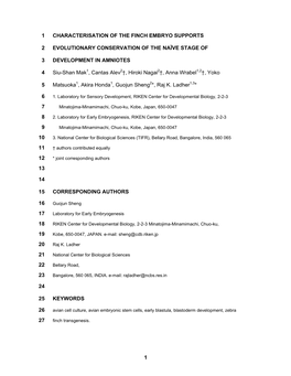 1 Characterisation of the Finch Embryo Supports 1 Evolutionary Conservation of the Naïve Stage of 2 Development in Amniotes