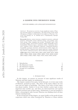 Arxiv:2009.06344V2 [Math.GT] 8 Dec 2020 Ojcue Hc Eeete Omltdb Hrtno Who Or Thurston by Formulated Either Were Which Conjectures Thinking Was Thurston Simultaneously