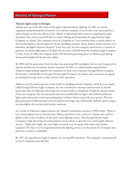 Electric Lights Come to Georgia Atlanta Was One of the First Cities in Georgia to Demand Electric Lighting