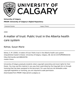 Public Trust in the Alberta Health Care System