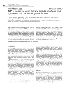 TGF-Α Antisense Gene Therapy Inhibits Head and Neck Squamous Cell