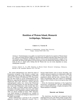 Dentition of Watom Island, Bismarck Archipelago, Melanesia