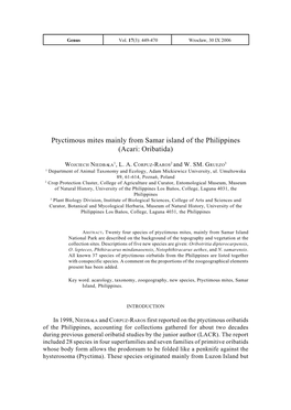 Ptyctimous Mites Mainly from Samar Island of the Philippines (Acari: Oribatida)