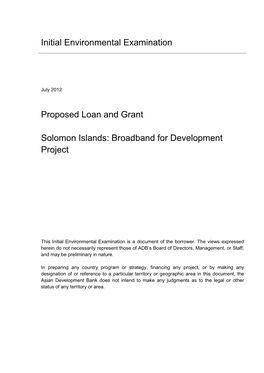 IEE: Solomon Islands: Broadband for Development Project