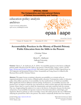 Accountability Practices in the History of Danish Primary Public Education from the 1660S to the Present Christian Ydesen & Karen E