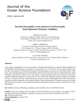 Sueviota Bryozophila, a New Species of Coral-Reef Goby from Indonesia (Teleostei: Gobiidae)