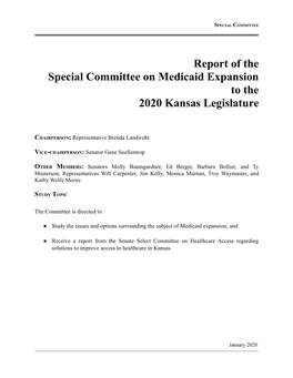 Report of the Special Committee on Medicaid Expansion to the 2020 Kansas Legislature