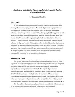 Glaciation, and Glacial History of British Columbia During Fraser Glaciation