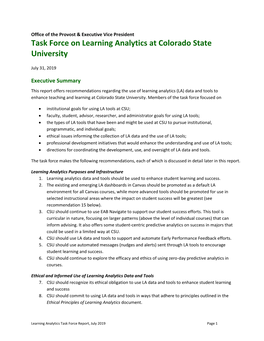 Task Force on Learning Analytics at Colorado State University