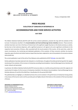 Evolution of Turnover of Enterprises in Accommodation and Food Service Activities