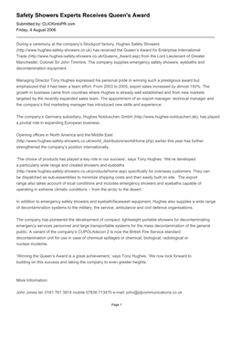 Safety Showers Experts Receives Queen's Award Submitted By: Clickintopr.Com Friday, 4 August 2006