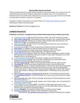 General Open Resources Guide COMMON RESOURCES