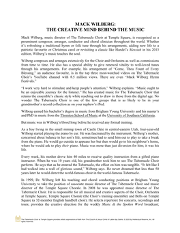 Mack Wilberg: the Creative Mind Behind the Music