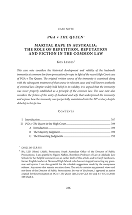 PGA V the QUEEN* MARITAL RAPE in AUSTRALIA