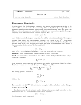 Lecture 19 Kolmogorov Complexity