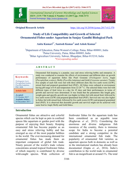 Study of Life Compatibility and Growth of Selected Ornamental Fishes Under Aquarium in Sanjay Gandhi Biological Park