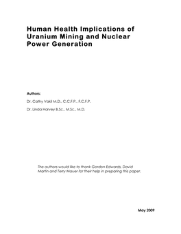 Human Health Implications of Uranium Mining and Nuclear Power Generation