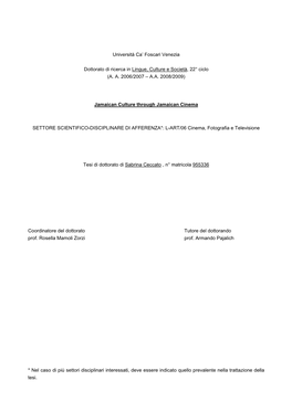 Università Ca' Foscari Venezia Dottorato Di Ricerca