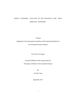 "Socio – Economic Analysis of the Indawgyi Lake Area