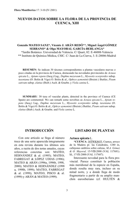 Nuevos Datos Sobre La Flora De La Provincia De Cuenca, Xiii