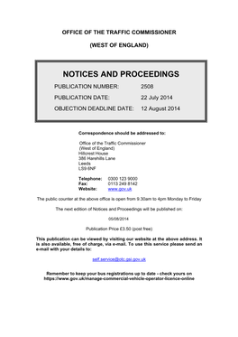 Notices and Proceedings: West of England: 22 July 2014