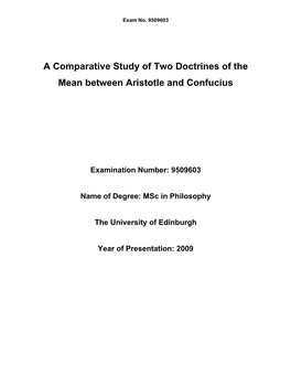 A Comparative Study of Two Doctrines of the Mean Between Aristotle and Confucius