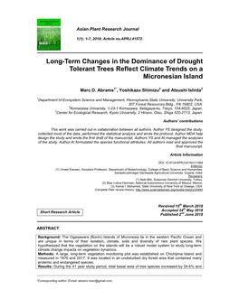 Long-Term Changes in the Dominance of Drought Tolerant Trees Reflect Climate Trends on a Micronesian Island