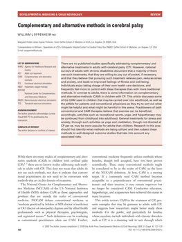 Complementary and Alternative Methods in Cerebral Palsy