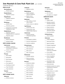 Plant List Iron Mountain & Cone Peak